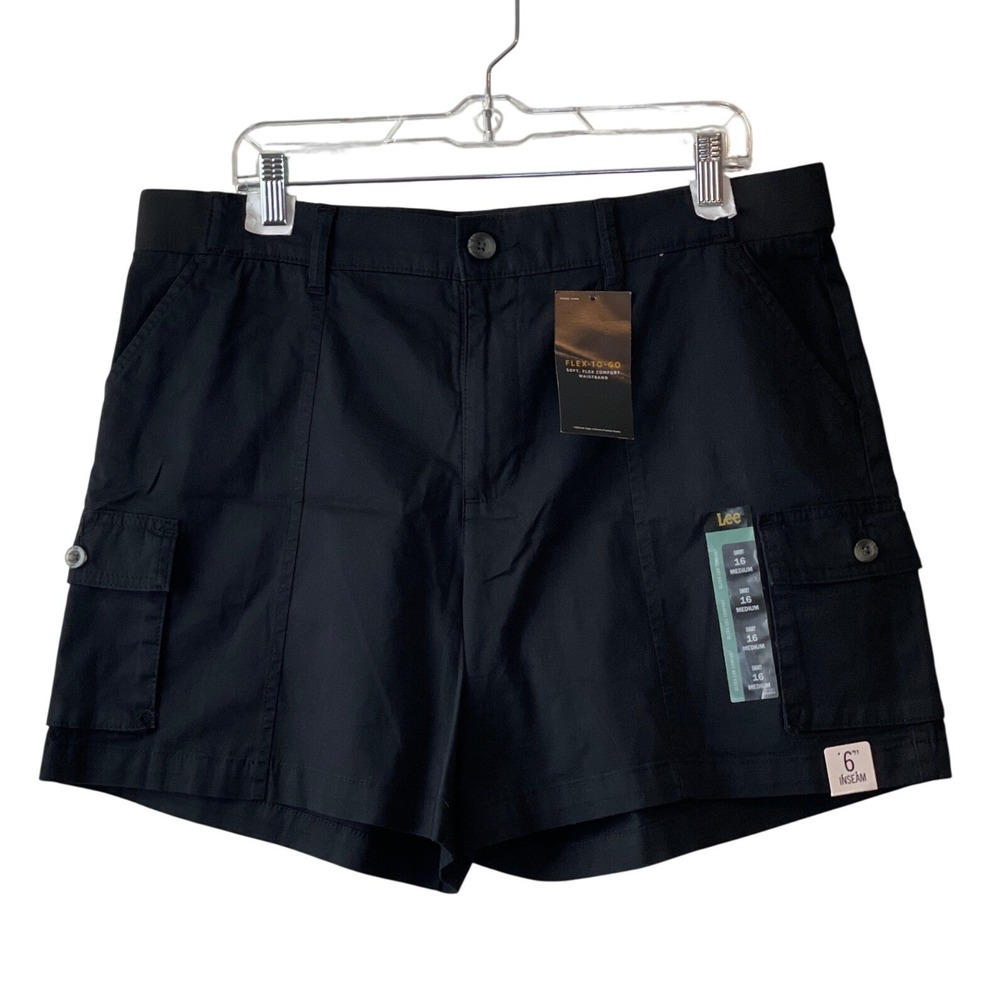 Lee Cargo Shorts Women's 16 Black NEW‎ Ultra Lux Comfort Mid Rise Flex Waist 6in